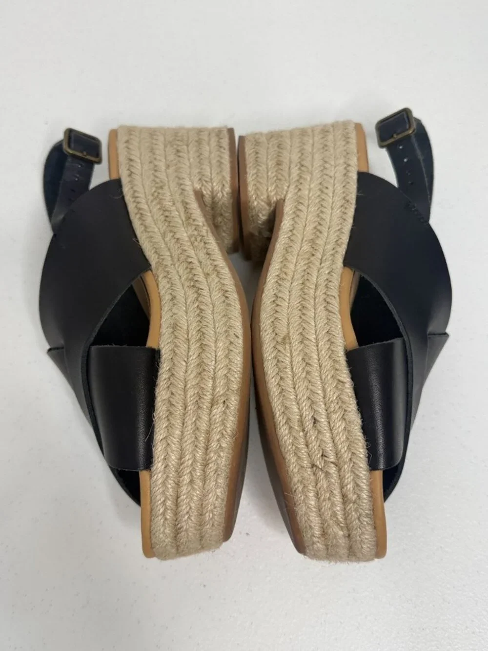 Soludos Black Leather Espadrille Platform Sandals Size 7